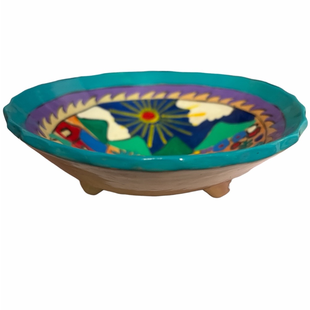 Handcrafted Mexican Multicolor Ceramic Art Bowl Wedding Gift depicting a Wedding - Picture 4 of 5